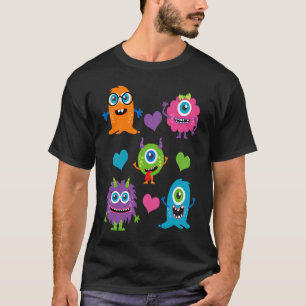 Cute Whimsical Colorful Little Monsters With Heart T-Shirt