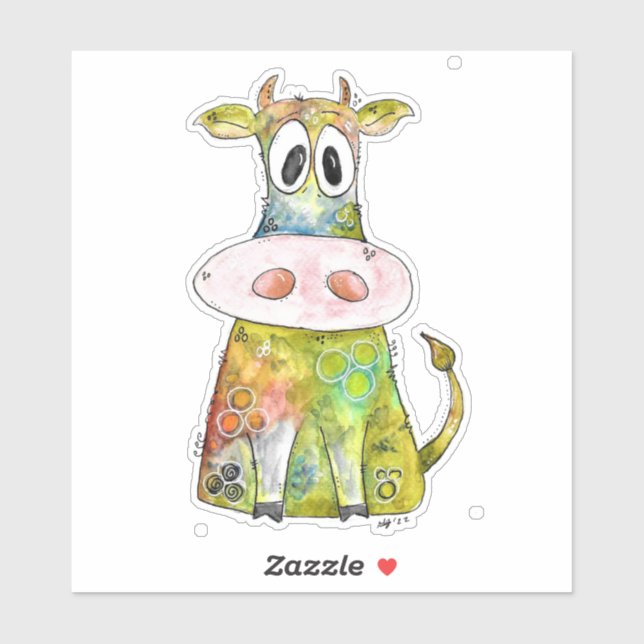 Cute Whimsical Colourful Cow (Sheet)