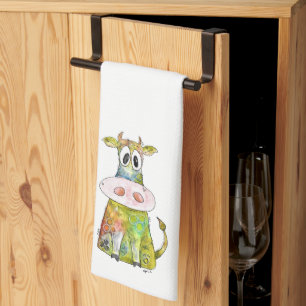 Cute Whimsical Colourful Cow Kitchen Towel