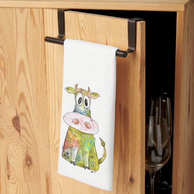 Cute Whimsical Colourful Cow Kitchen Towel (Thirds Fold)