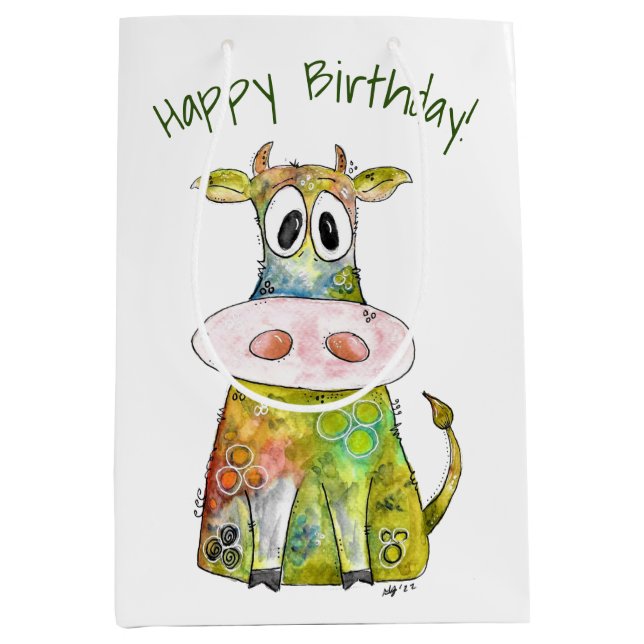Cute Whimsical Colourful Cow Medium Gift Bag (Front)
