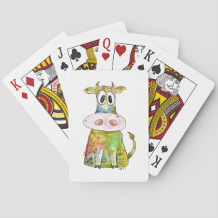 Cute Whimsical Colourful Cow Playing Cards