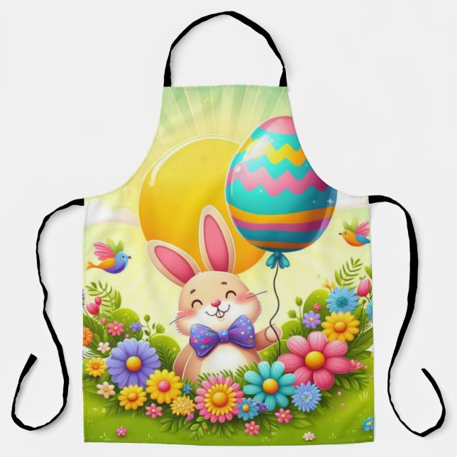 Cute, whimsical & colourful Easter bunny Apron (Front)