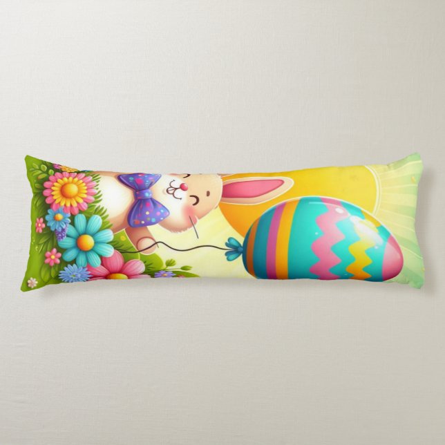 Cute, whimsical & colourful Easter bunny Body Pillow (Front)