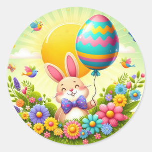 Cute, whimsical & colourful Easter bunny Classic Round Sticker