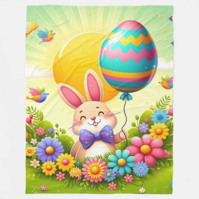 Cute, whimsical & colourful Easter bunny Fleece Blanket (Front)