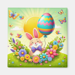 Cute, whimsical & colourful Easter bunny Magnet