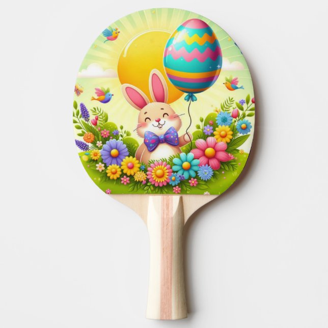 Cute, whimsical & colourful Easter bunny Ping Pong Paddle (Front)
