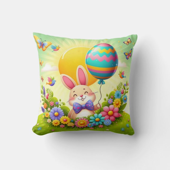 Cute, whimsical & colourful Easter bunny Throw Pillow (Front)