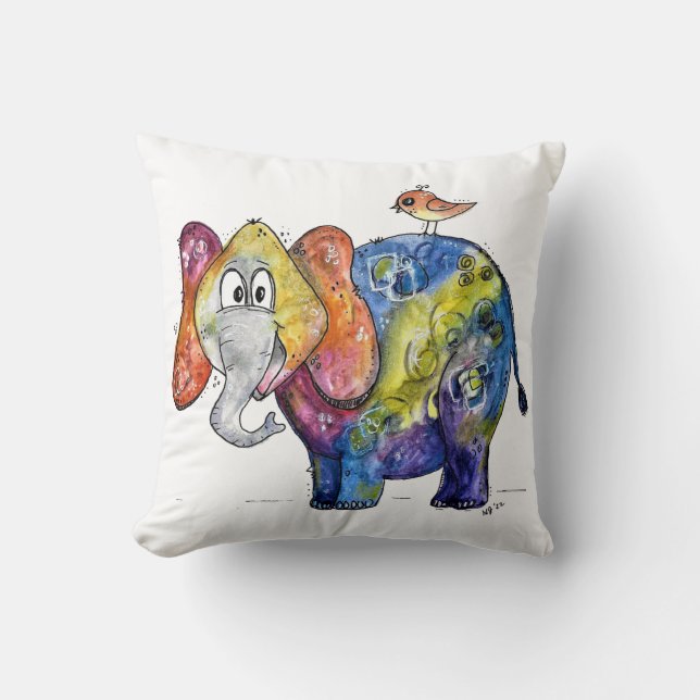 Cute Whimsical Colourful Elephant Throw Pillow (Front)