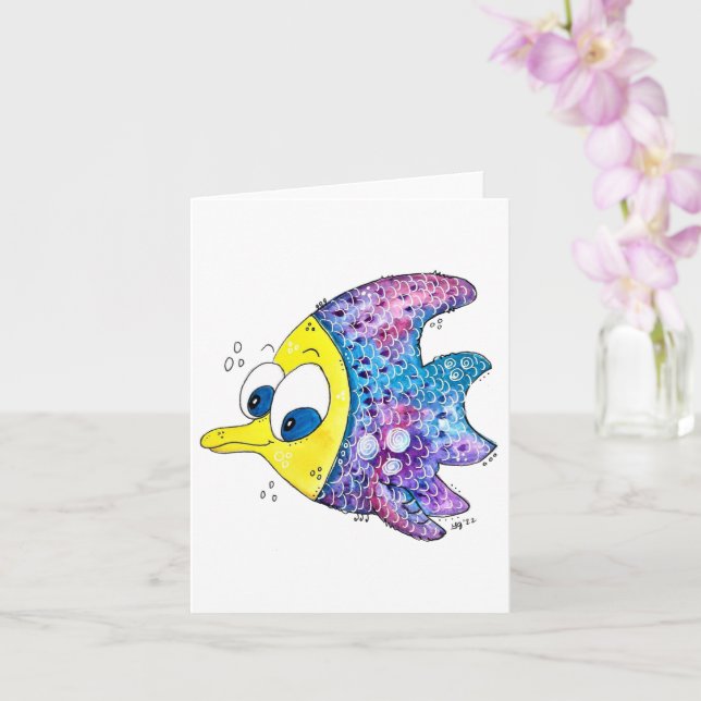 Cute Whimsical Colourful Fish Card (Orchid)