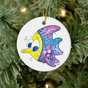 Cute Whimsical Colourful Fish Ceramic Ornament