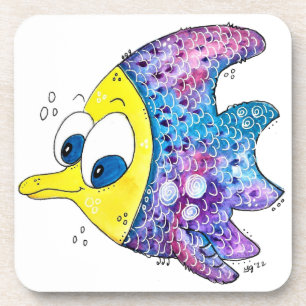 Cute Whimsical Colourful Fish Coaster