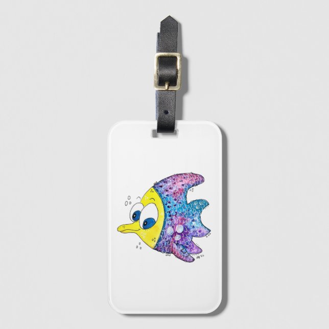 Cute Whimsical Colourful Fish Luggage Tag (Front Vertical)