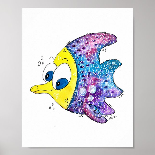 Cute Whimsical Colourful Fish Poster (Front)