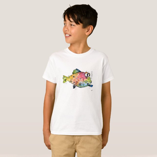 Cute Whimsical Colourful Fish T-Shirt (Front Full)