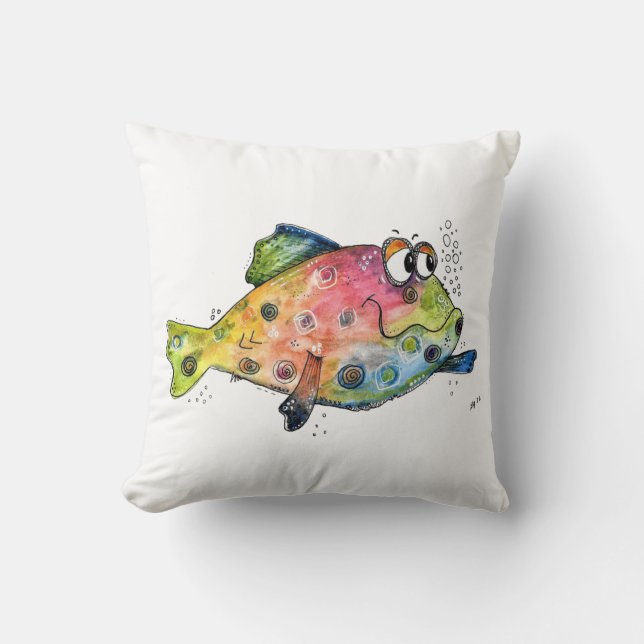 Cute Whimsical Colourful Fish Throw Pillow (Front)