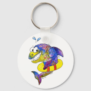 Cute Whimsical Colourful Shark in Float Keychain