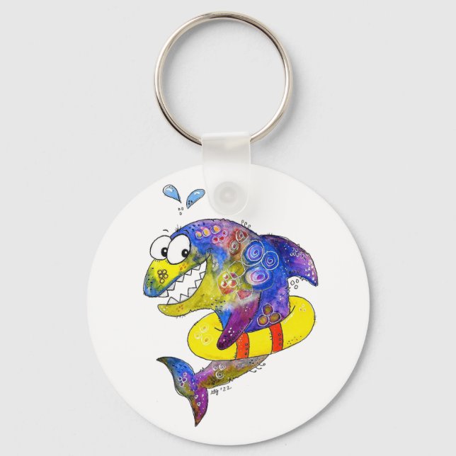 Cute Whimsical Colourful Shark in Float Keychain (Front)