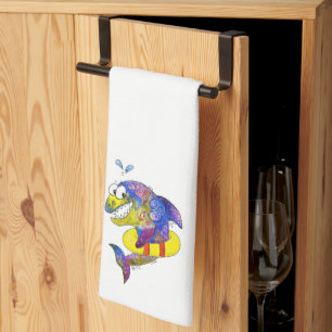 Cute Whimsical Colourful Shark in Float Kitchen Towel