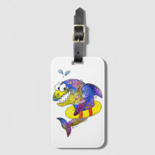 Cute Whimsical Colourful Shark in Float Luggage Tag