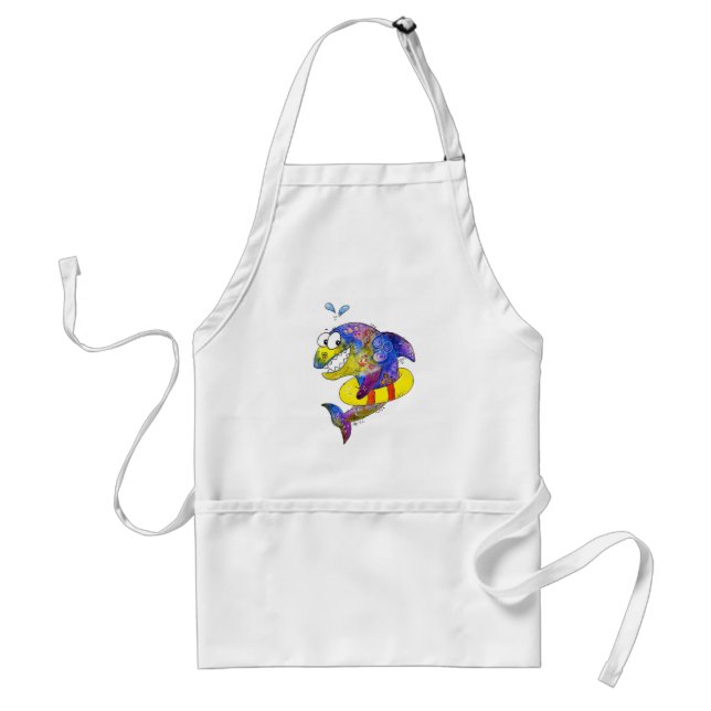 Cute Whimsical Colourful Shark in Float Standard Apron (Front)