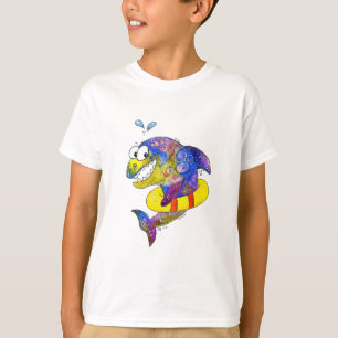 Cute Whimsical Colourful Shark in Float T-Shirt