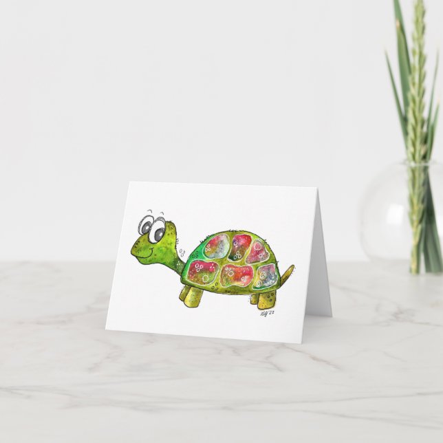 Cute Whimsical Colourful Turtle Card (Front)