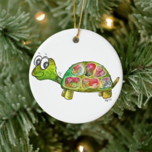 Cute Whimsical Colourful Turtle Ceramic Ornament