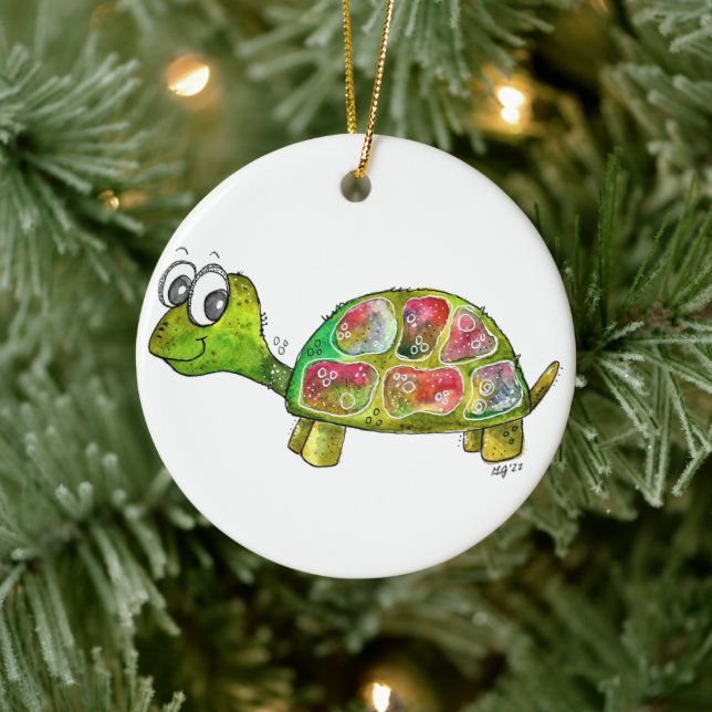 Cute Whimsical Colourful Turtle Ceramic Ornament (Tree)