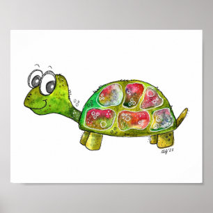 Cute Whimsical Colourful Turtle Poster