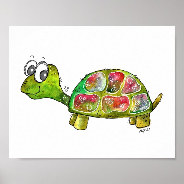 Cute Whimsical Colourful Turtle Poster (Front)