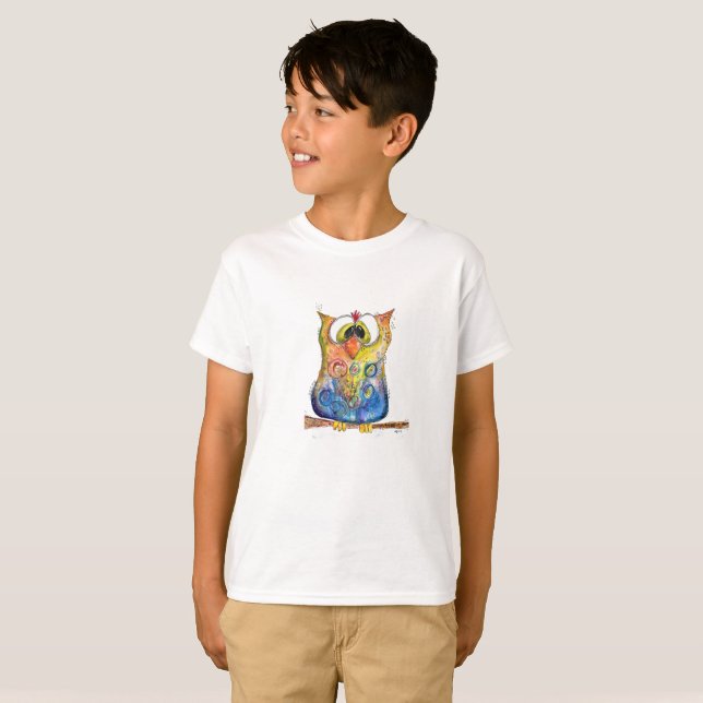 Cute Whimsical Confused Owl T-Shirt (Front Full)