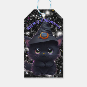 Cute whimsical cosmic Halloween cat Gift Tags