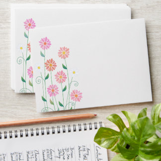 Cute Whimsical Country Daisies Pink Wedding Envelope