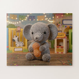 Cute Whimsical Crocheted Elephant at the Zoo Jigsaw Puzzle
