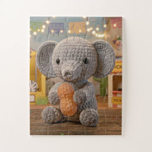 Cute Whimsical Crocheted Elephant at the Zoo Jigsaw Puzzle