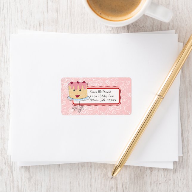 Cute Whimsical Cupcake Swirl Hearts Red Pink Dots Label (Insitu)