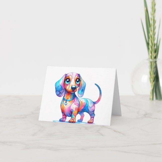 Cute Whimsical Dachshund Card (Front)