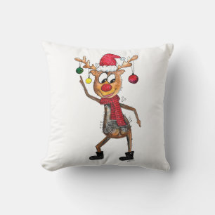 Cute Whimsical Dancing Christmas Deer Throw Pillow