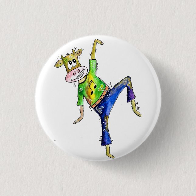 Cute Whimsical Dancing Cow 1 Inch Round Button (Front)
