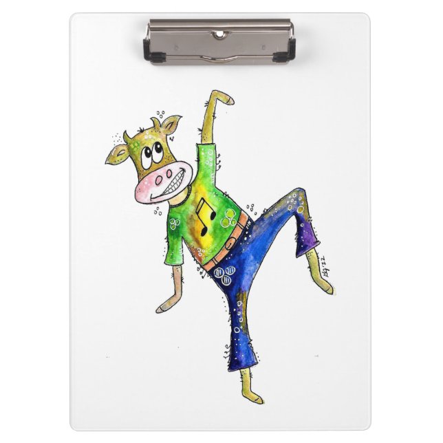 Cute Whimsical Dancing Cow Clipboard (Front)