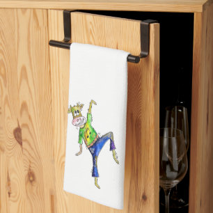 Cute Whimsical Dancing Cow Kitchen Towel
