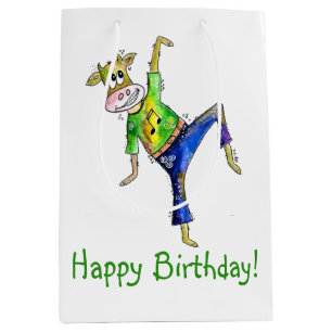 Cute Whimsical Dancing Cow Medium Gift Bag