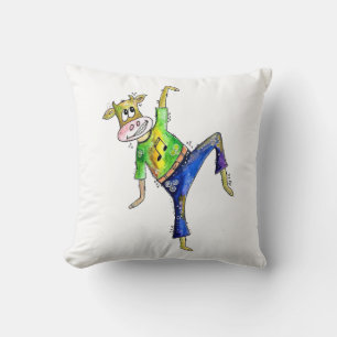 Cute Whimsical Dancing Cow Throw Pillow