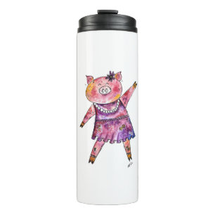 Cute Whimsical Dancing Pig Thermal Tumbler
