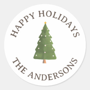 Cute Whimsical decorated Christma s Tree Classic Round Sticker