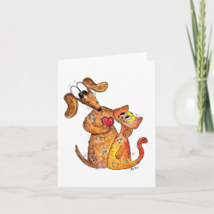 Cute Whimsical Dog and Cat Card