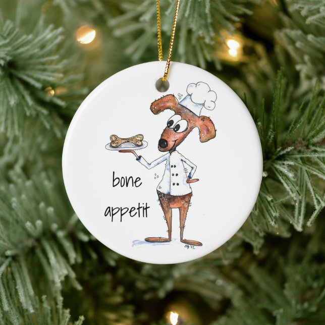 Cute Whimsical Dog Chef Ceramic Ornament (Tree)