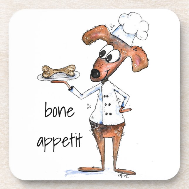 Cute Whimsical Dog Chef Coaster (Front)